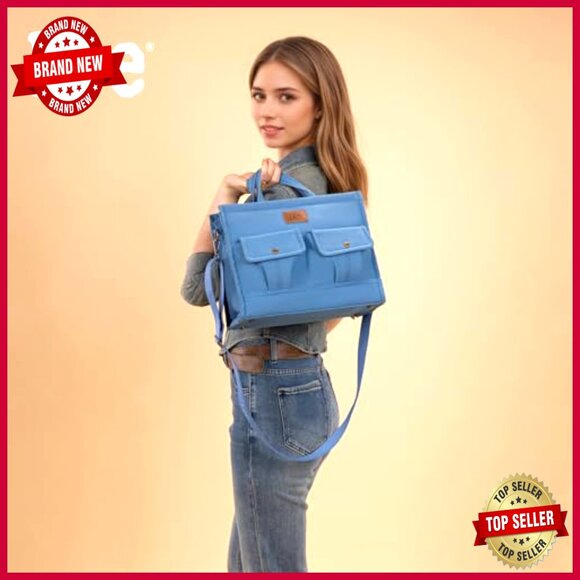 Large Canvas Work Tote with Multiple Pockets, Convertible Crossbody Bag - Picture 5 of 6